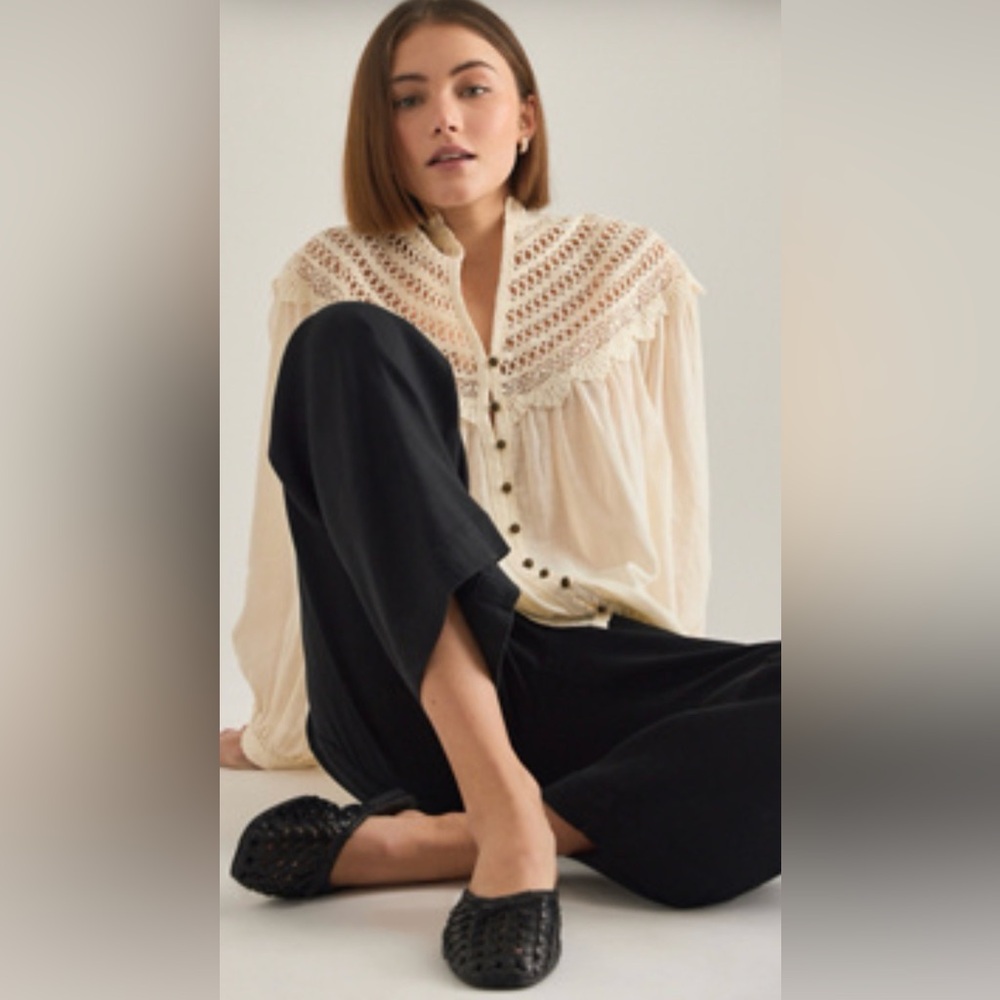 NWT Pilcro By Anthropologie Lace Yoke Peasant Blouse Size S